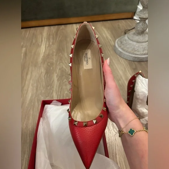 Valentino Garavani Studded Red Heels - Picture 3 of 12